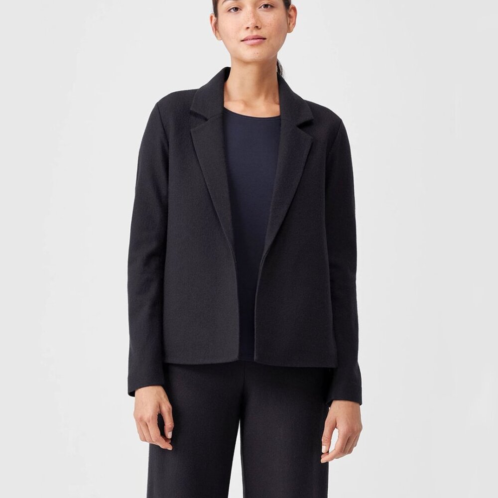 NEW EILEEN FISHER L Jacket Boiled Wool Blazer Easy Fit Nocturne